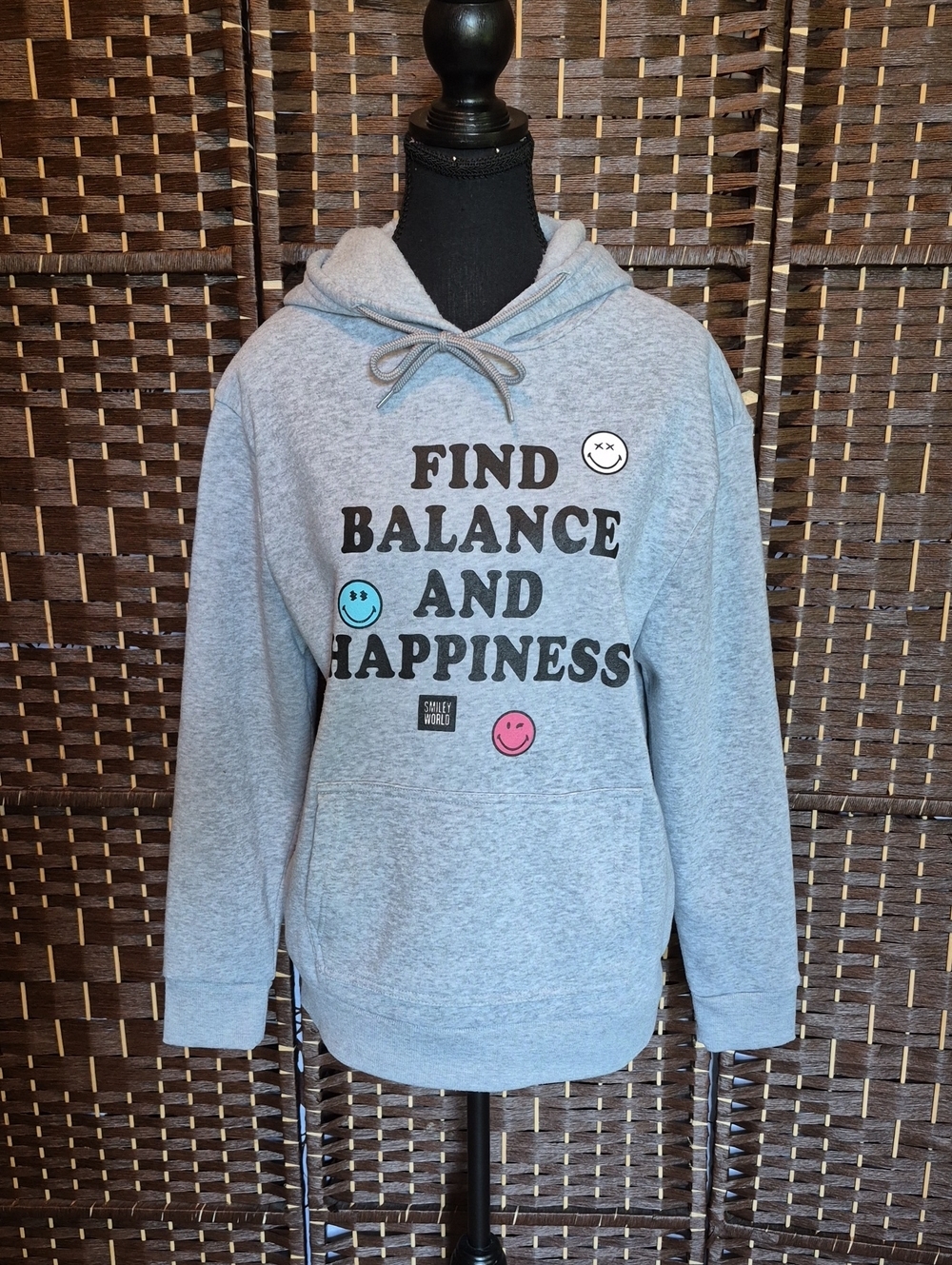 Smiley World Grey Graphic Hoodie with Smiley Logo